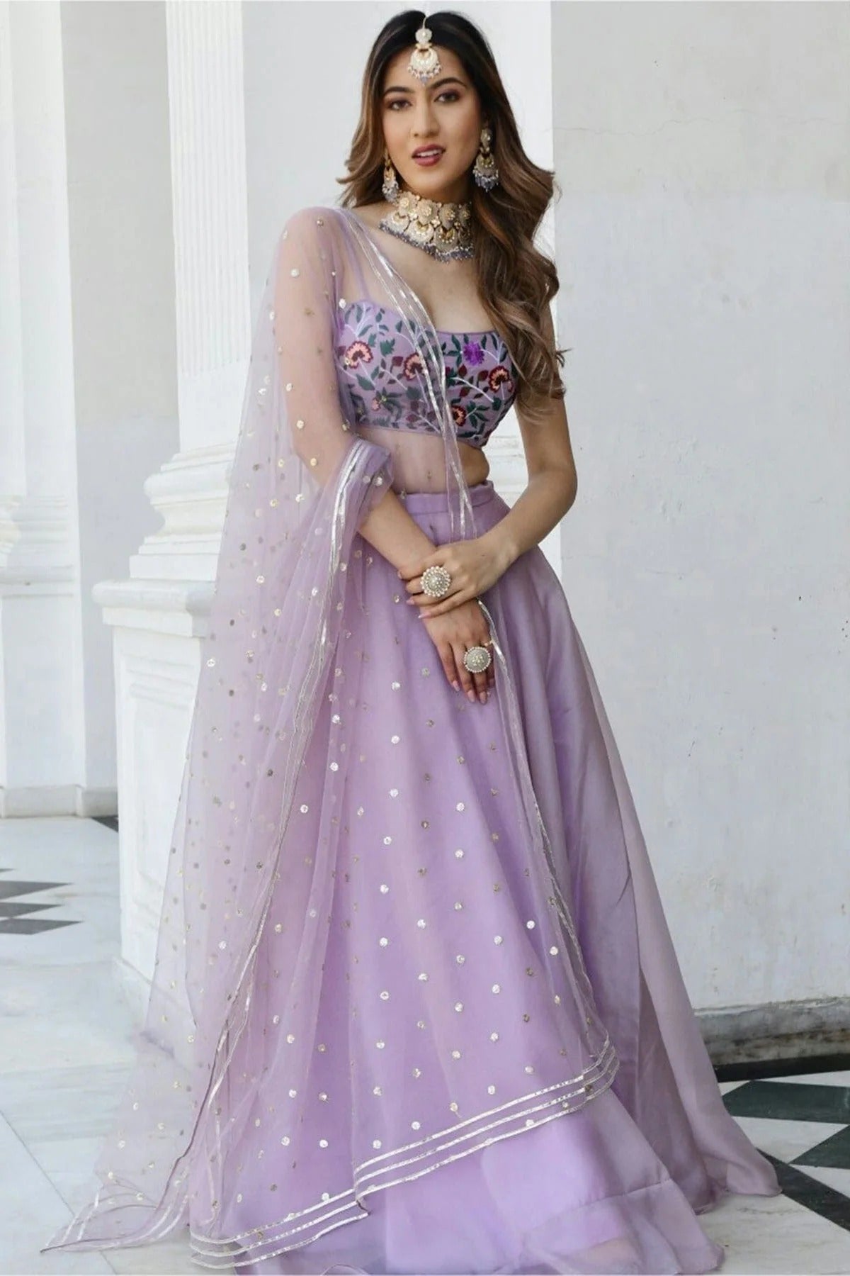 Lavender Organza Net Lehenga Choli NCLC10110108