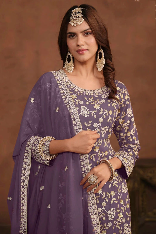 Lavender Semi Stitched Faux Georgette Sharara Suit NCSM10510276