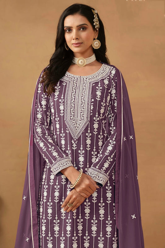 Lavender Semi Stitched Faux Georgette Sharara Suit NCSM10510288