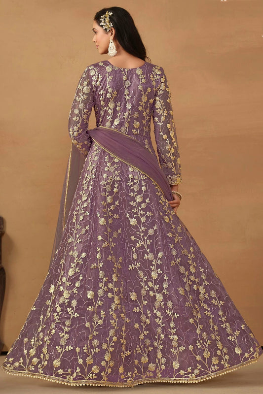 Lavender Semi Stitched Net Pant Style Suit NCSM10510271