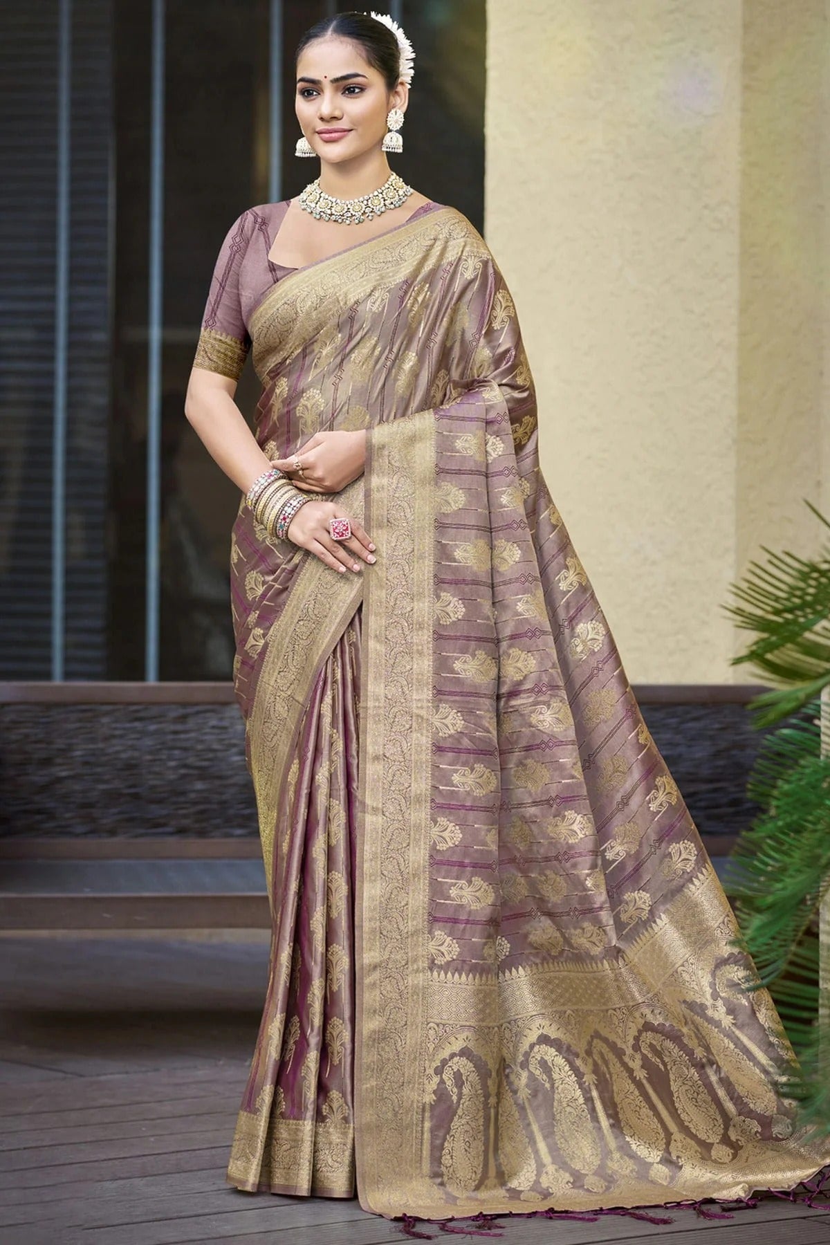 Lavender Woven Satin Silk Traditional Saree NCSD11010202