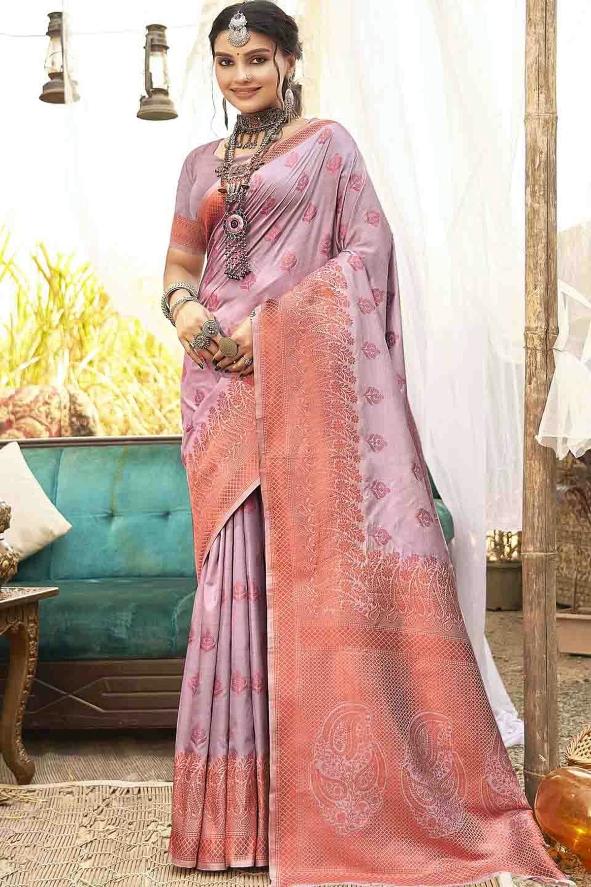Lavender Woven Silk Traditional Saree NCSD11010104