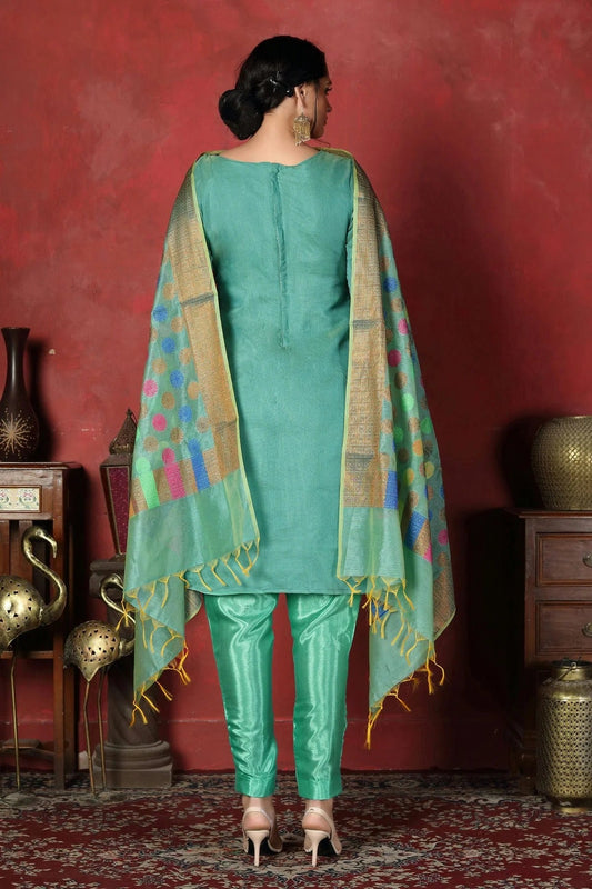 Light Blue Unstitched Banarasi Silk Churidar Suit NCUS11610143