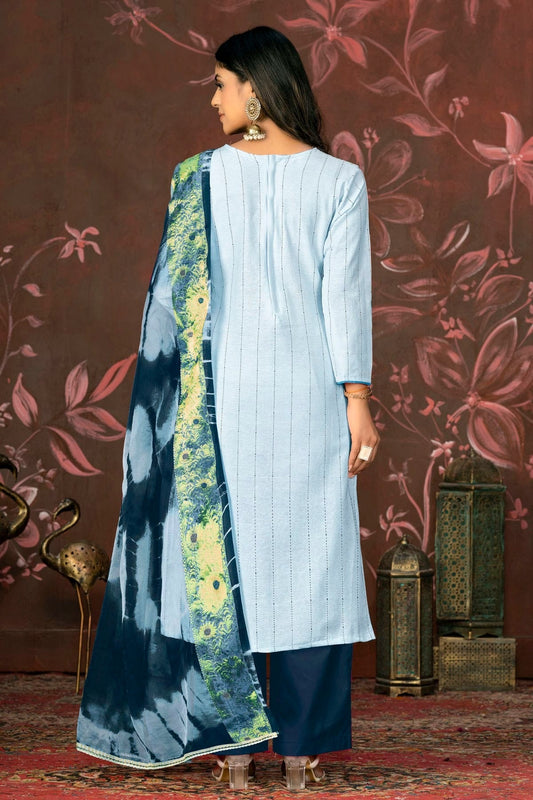 Light Blue Unstitched Cambric Cotton Plazzo Pant Suit NCUS11610408