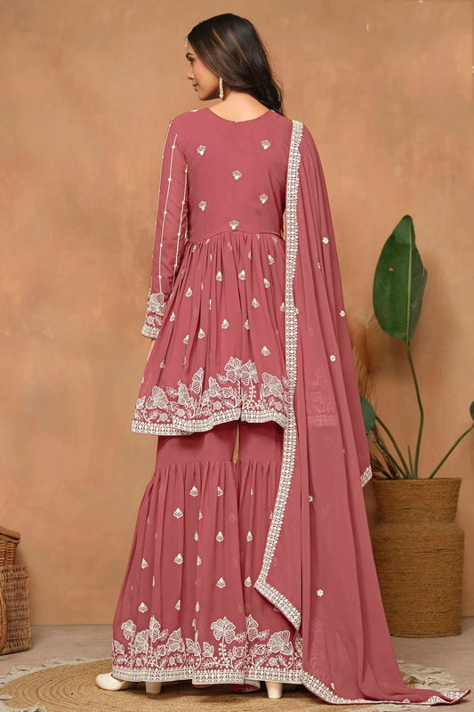 Light Brown Faux Georgette Sharara Suit NCSM10510220