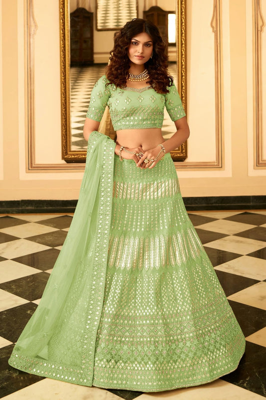 Light Green Embroidery Organza Lehenga Choli NCLD10810248