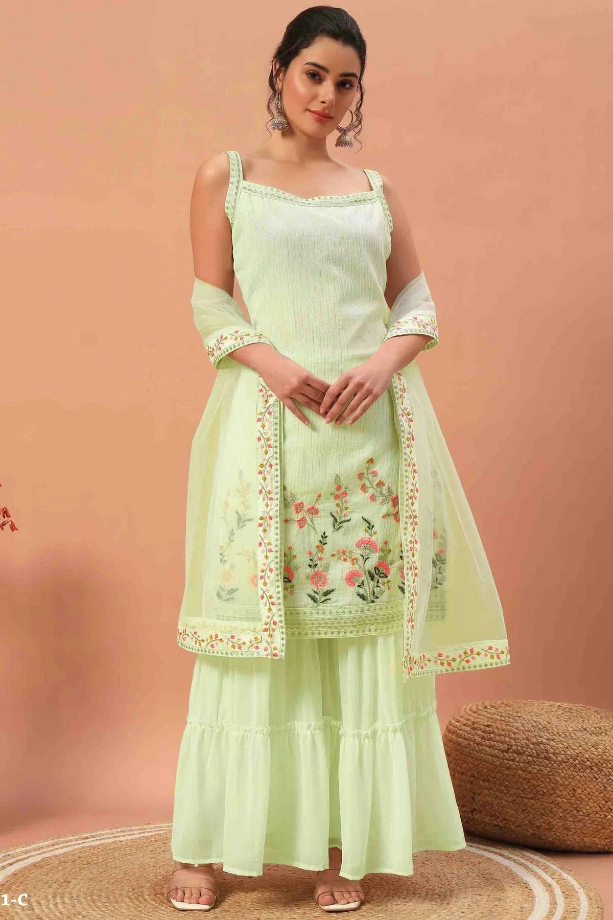 Light Green Georgette Stitched Sharara Suit NCSS11410281