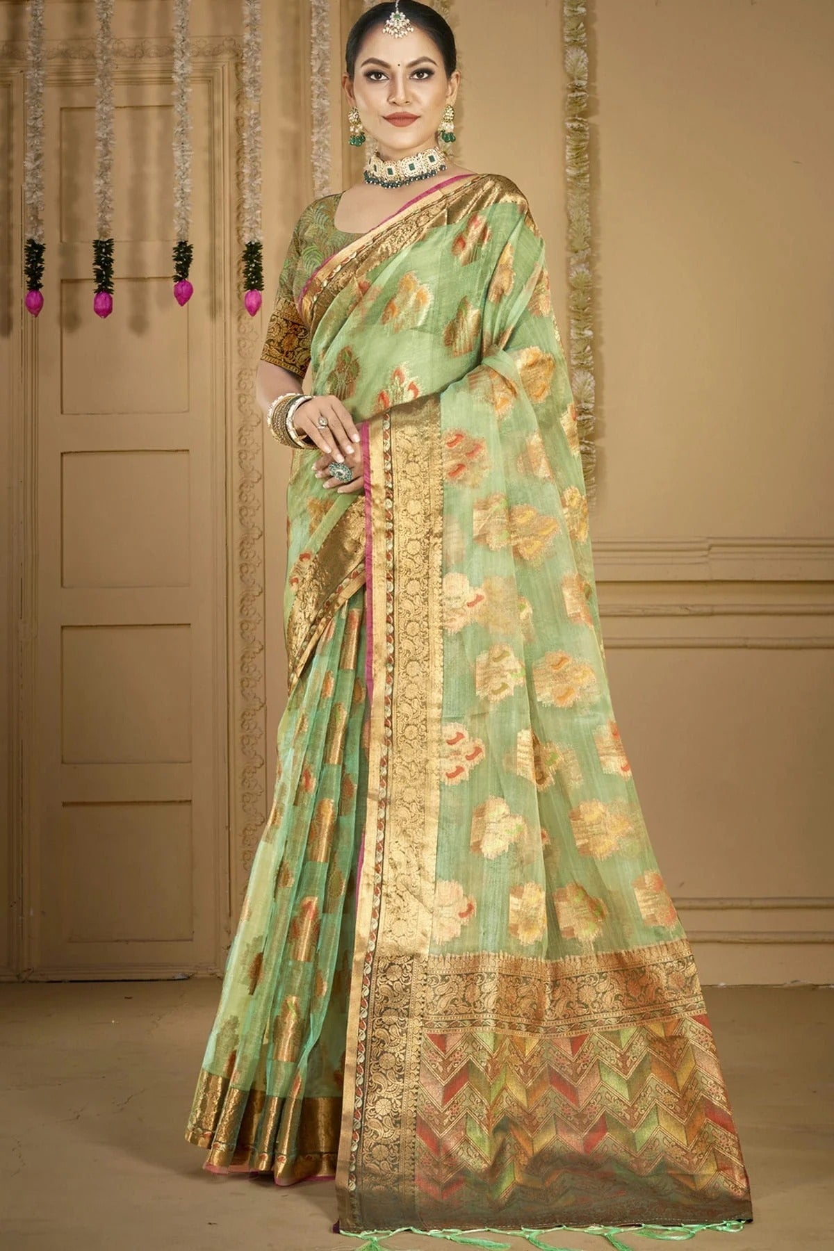 Light Green Organza Woven Traditional Saree NCSD11010382