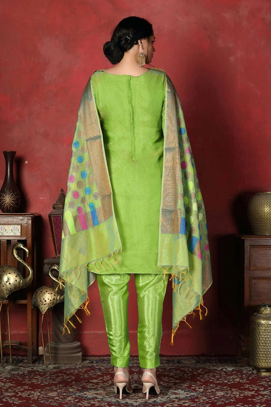 Light Green Unstitched Banarasi Silk Churidar Suit NCUS11610142