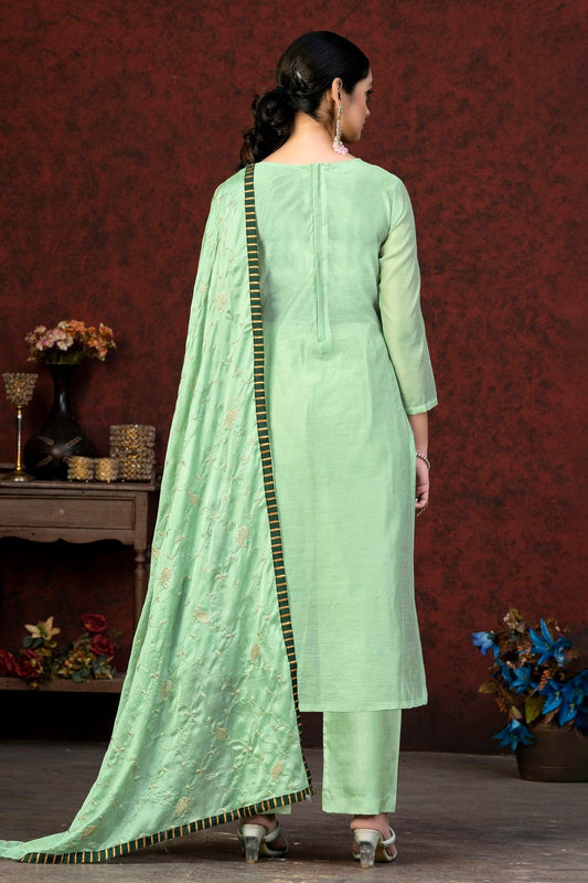 Light Green Unstitched Modal Chanderi Straight Suit NCUS11610294