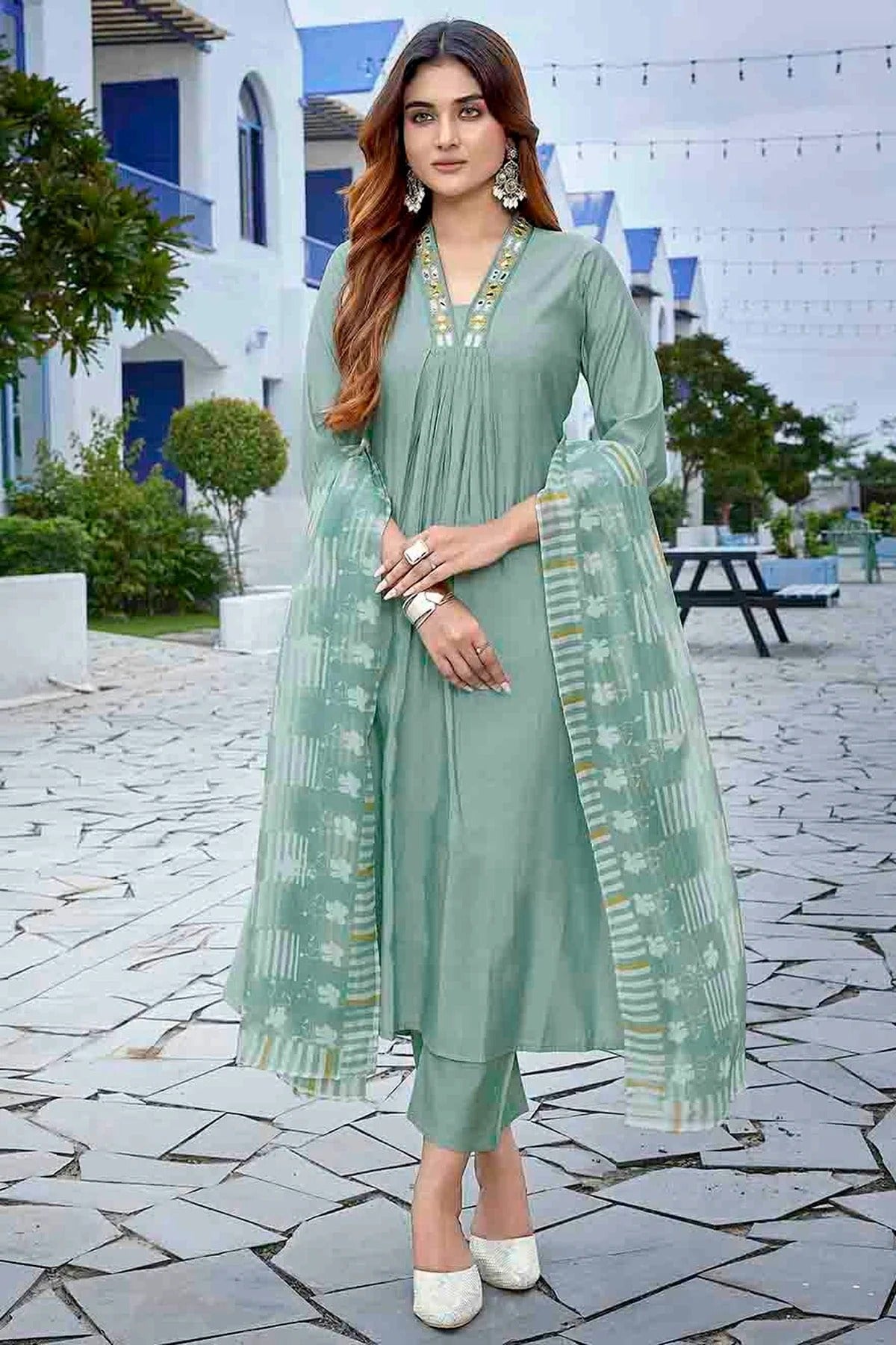 Light Green Viscose Stitched Suit NCSS11110875