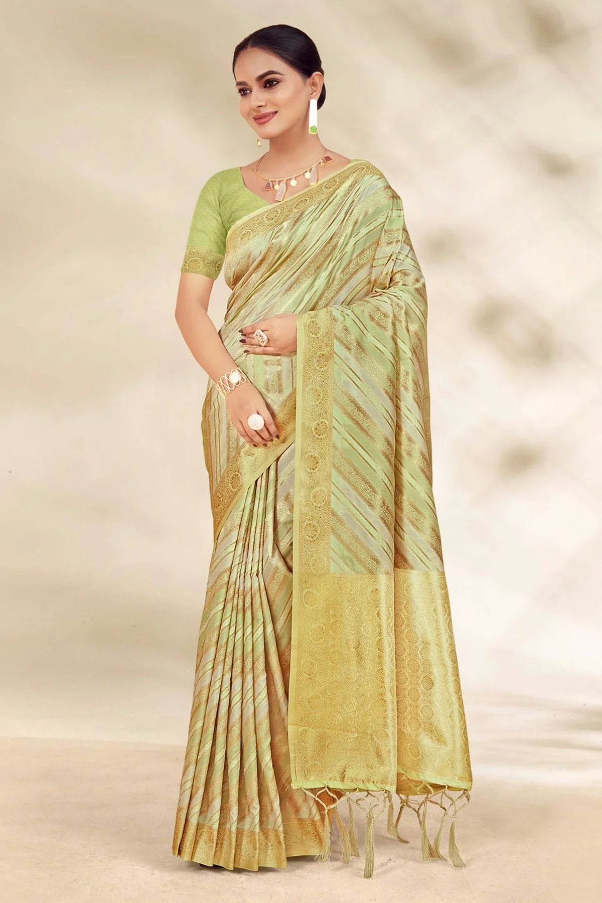 Light Green Woven Cotton Saree NCSD11010491