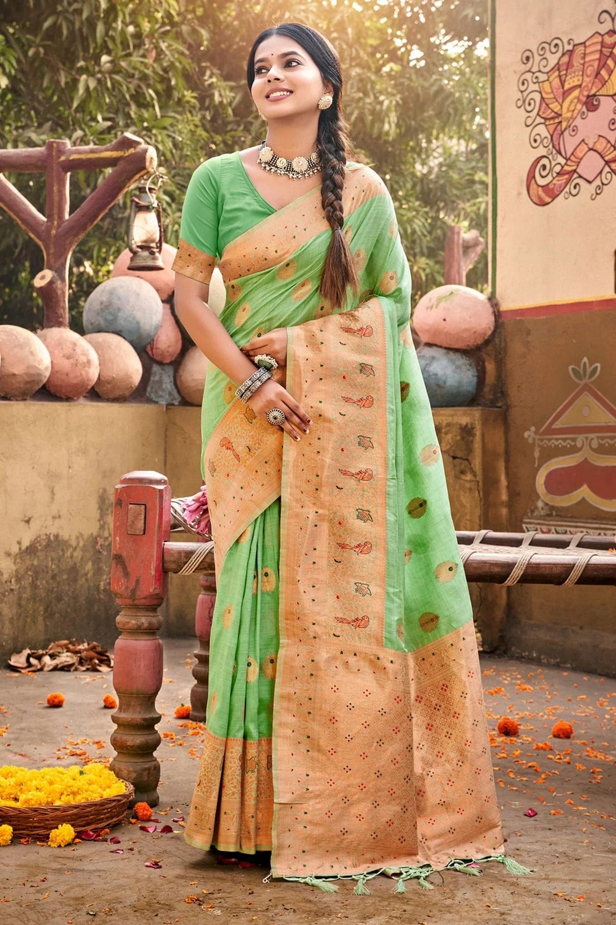 Light Green Woven Cotton Saree NCSD11010511