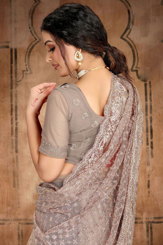 Light Grey Net Saree NCSD10910439