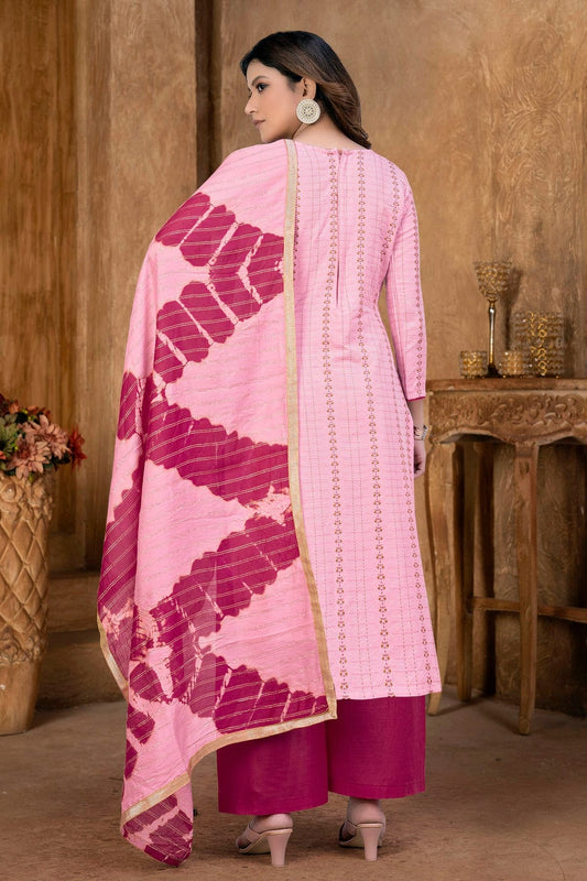 Light Pink Unstitched Cambric Cotton Palazzo Pant Suit NCUS11610316