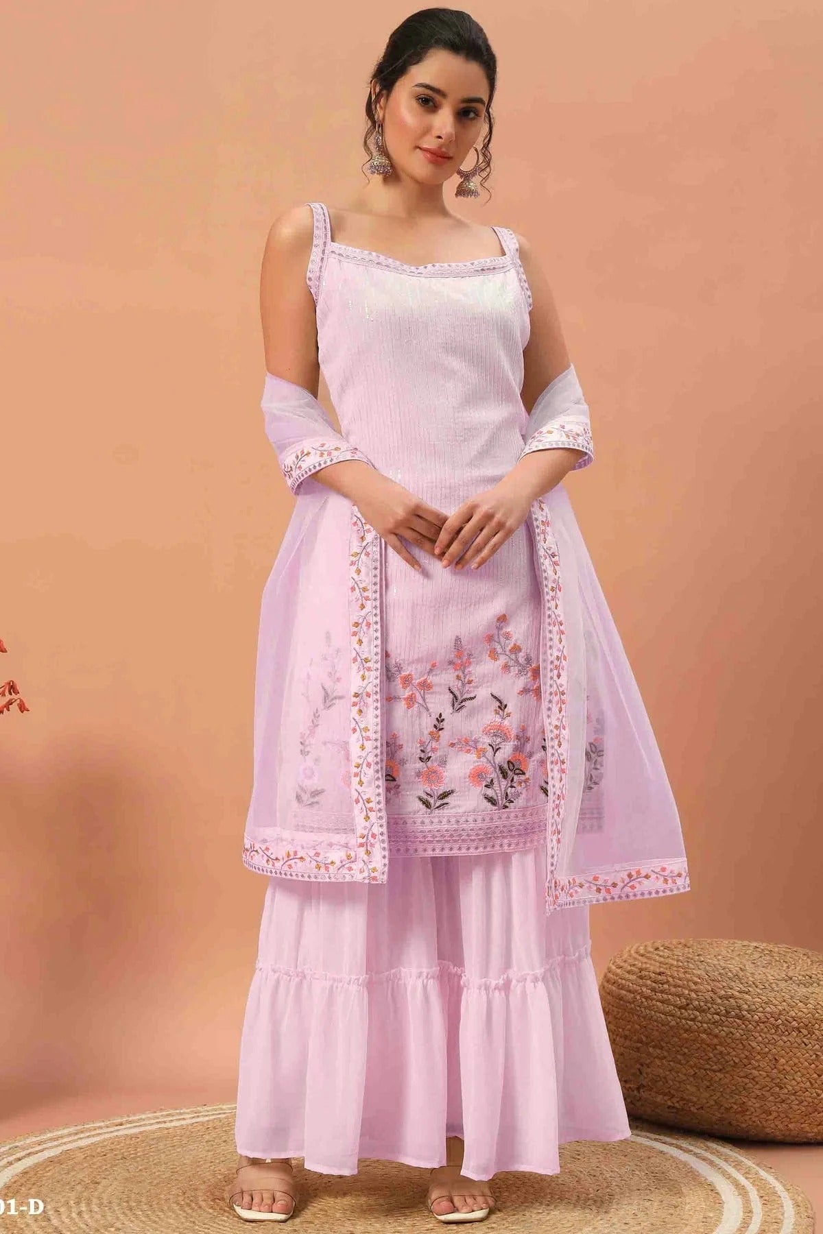 Light Purple Georgette Stitched Sharara Suit NCSS11410280