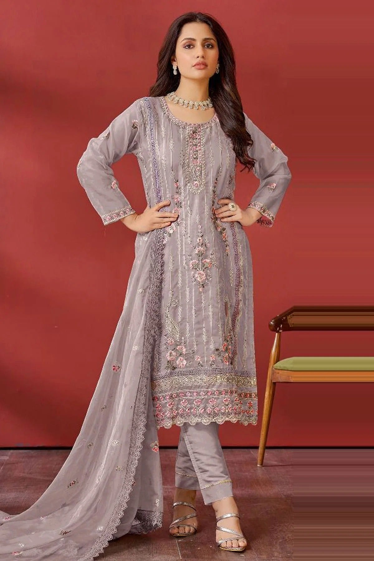 Light Purple Semi Stitched Organza Pakistani Suit NCSM11410522