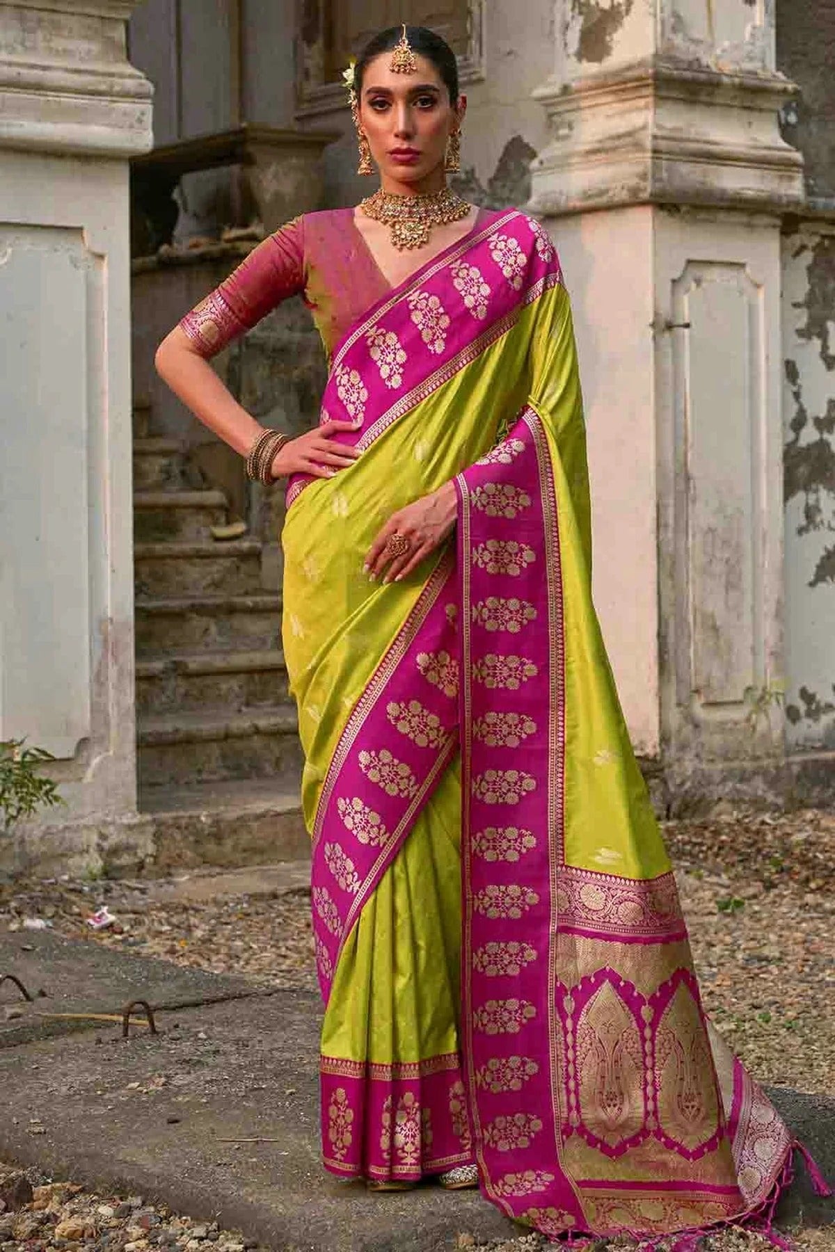 Lime Green Kanchi Silk Traditional Saree NCSD12610130