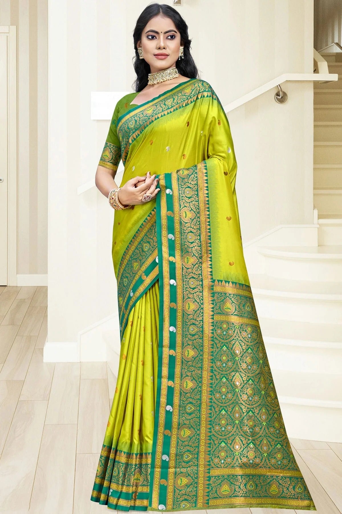 Lime Green Silk Woven Traditional Saree NCSD11010309