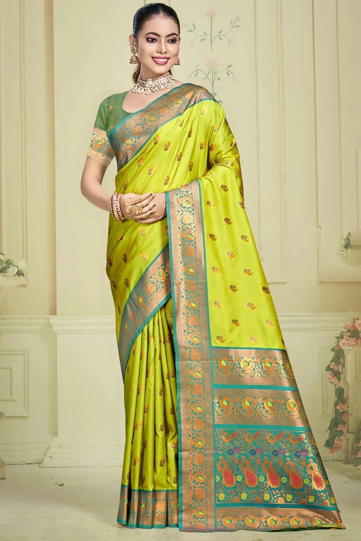 Lime Green Silk Woven Traditional Saree NCSD11010372