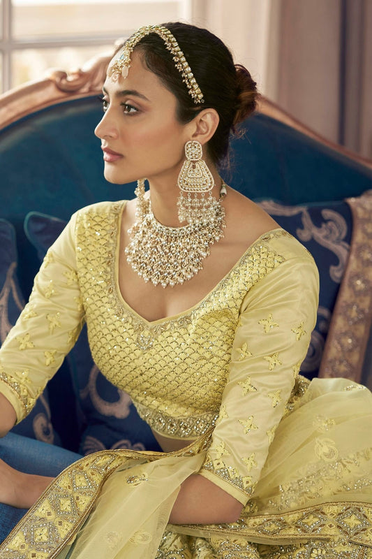 Lime Yellow Embroidery Crepe Lehenga Choli NCLD10810263