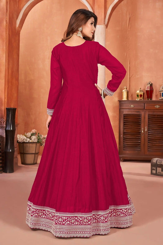 Magenta Anarkali SuitArt Silk Semi Stitched NCSM10510257