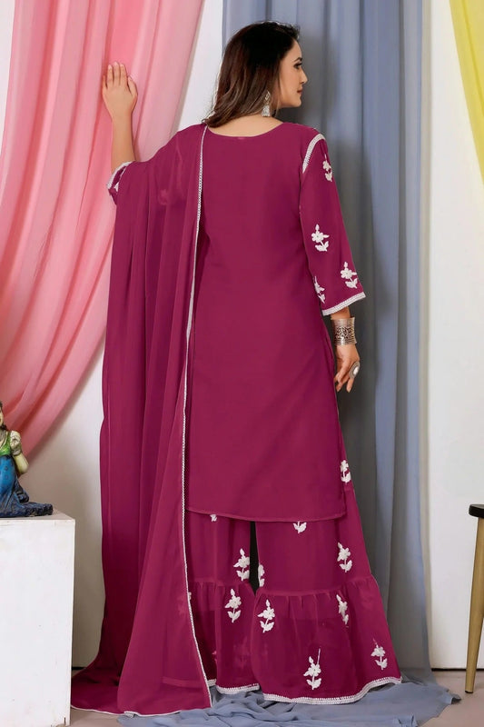 Magenta Bamber Georgette Sharara Suit NCSM11112406
