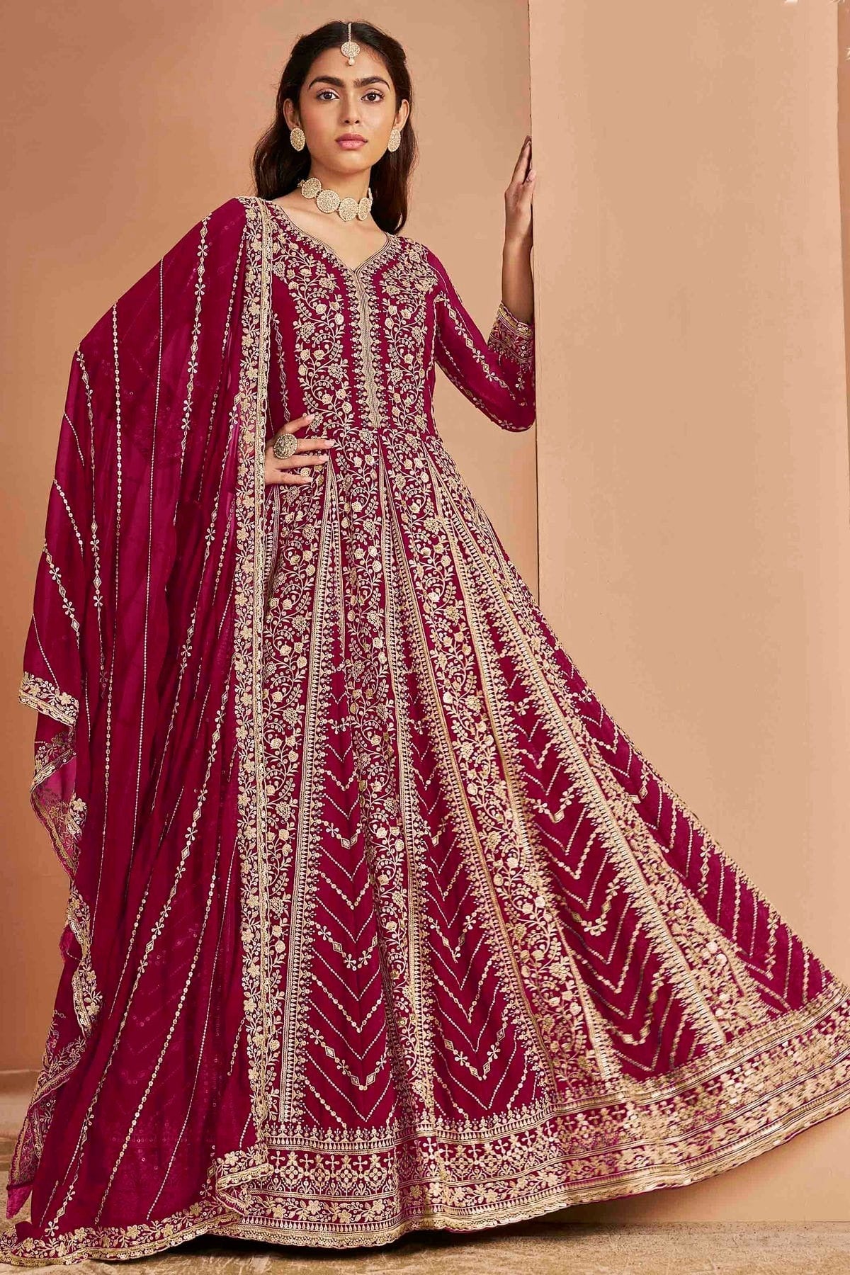 Magenta Faux Georgette Anarkali Suit NCSM10510112