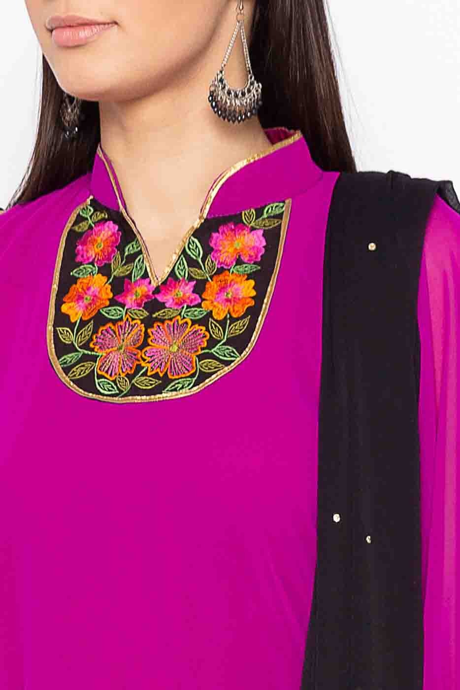 Magenta Plus Size Stitched Georgette Embroidery Pant Style Suit NCSS10710537