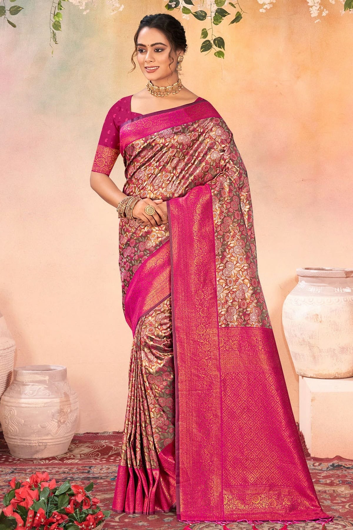 Magenta Woven Kanjivaram Silk Saree NCSD11010486