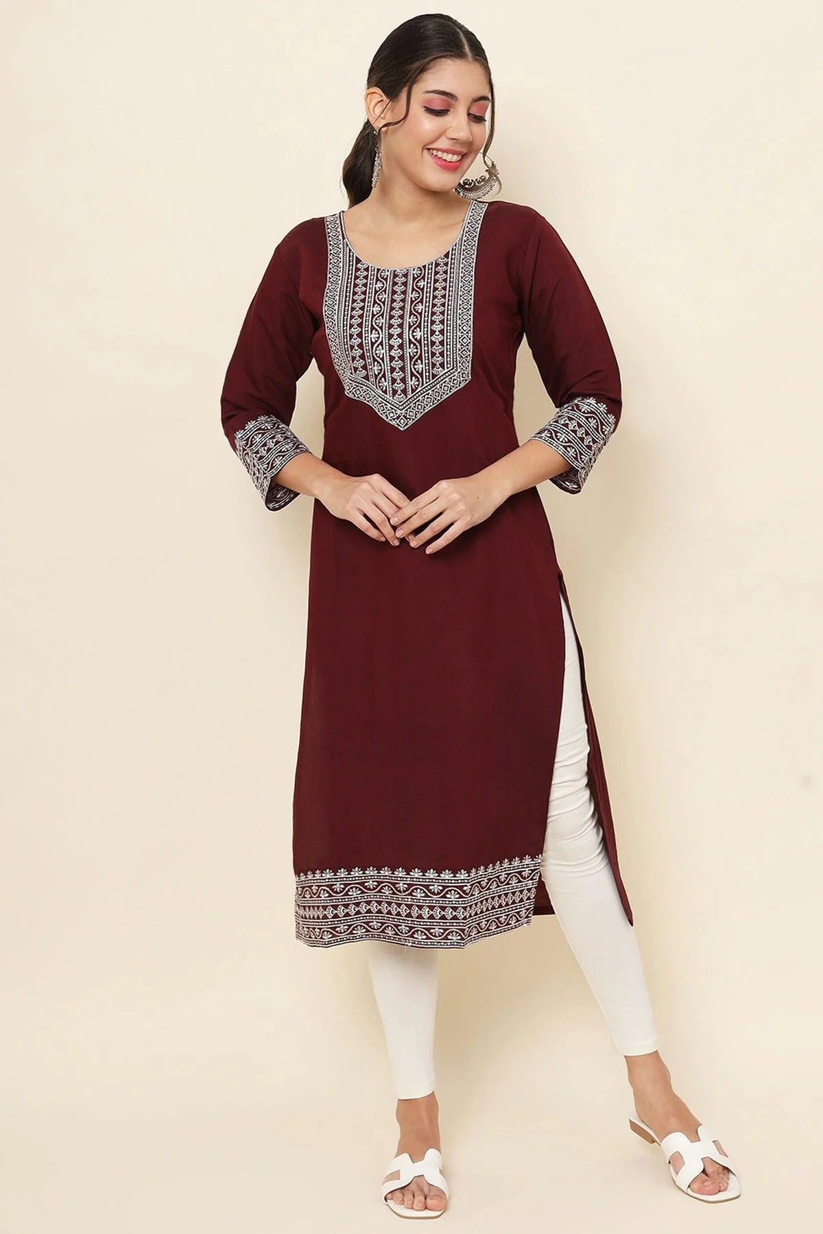 Maroon Cotton Kurti NCKR11112094