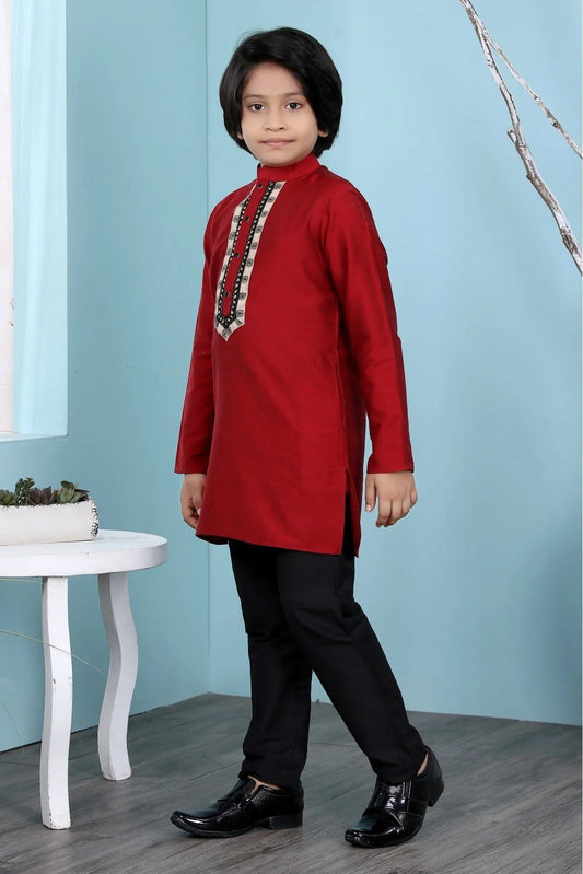 Maroon Cotton Silk Kurta Pajama NCBW10710687