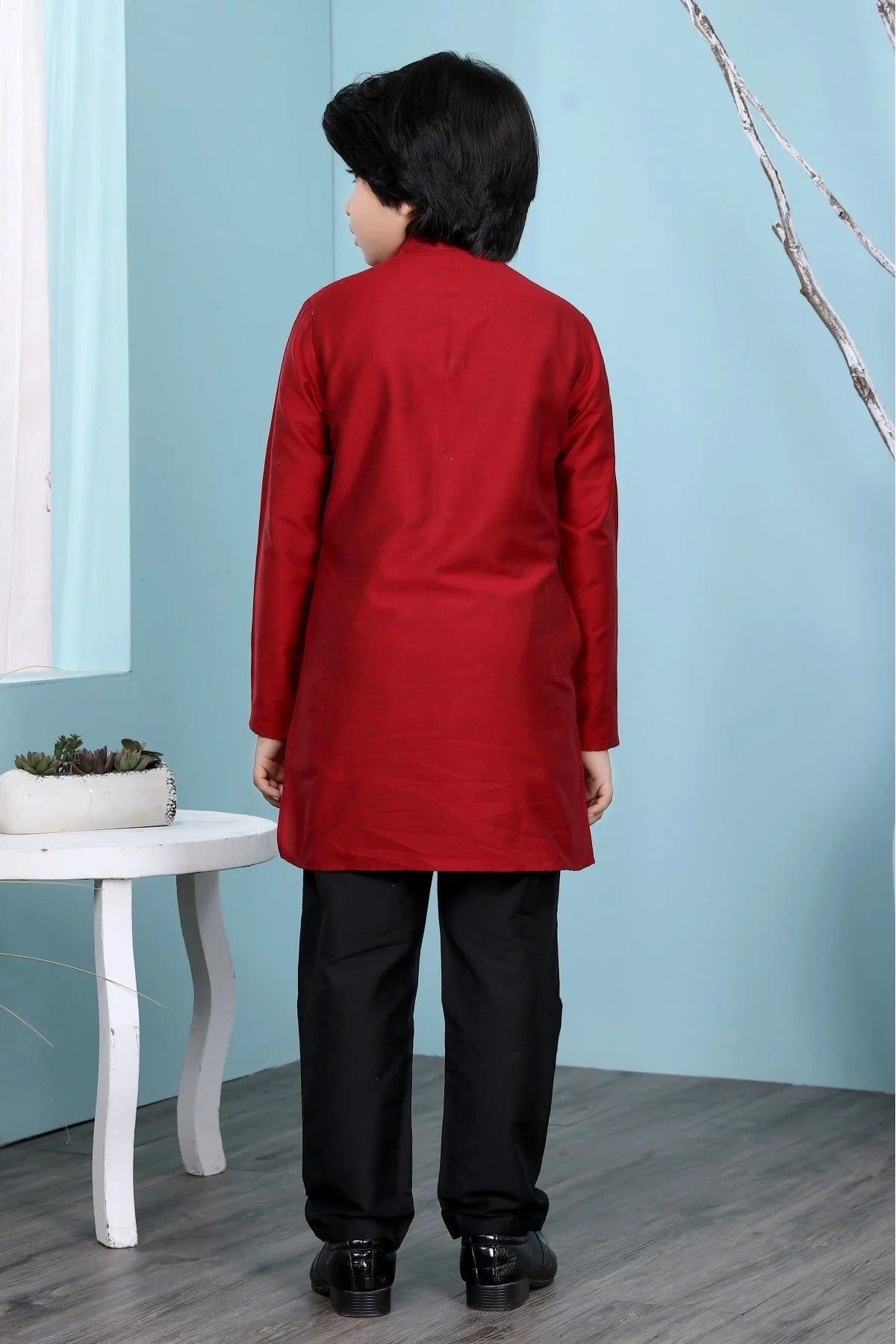 Maroon Cotton Silk Kurta Pajama NCBW10710687