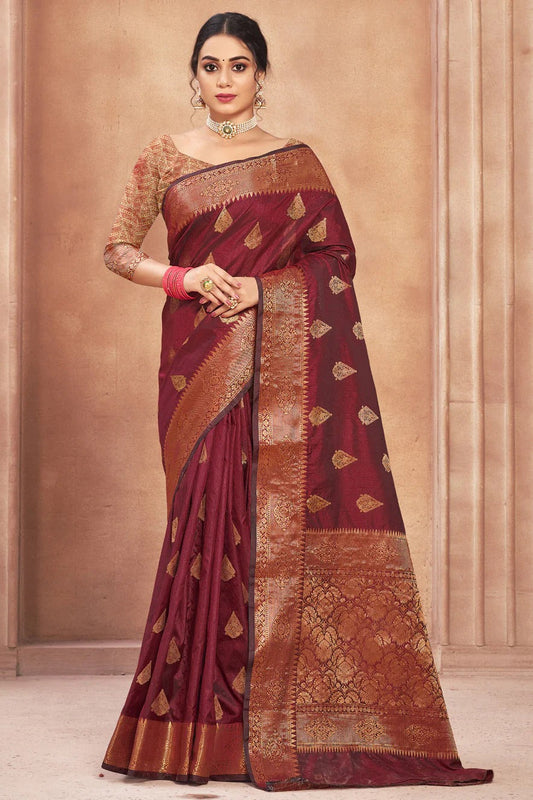 Maroon Cotton Silk Traditional SareeIn Woven NCSD11010550