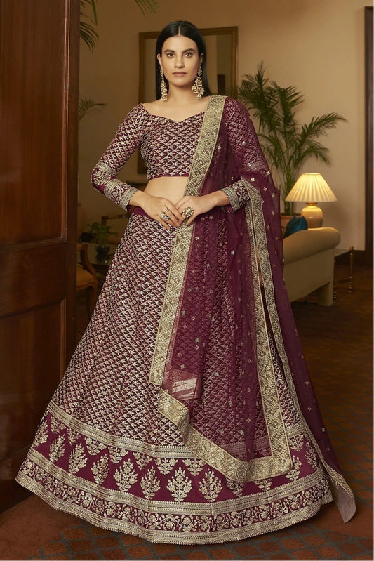 Maroon Crepe Embroidery Lehenga Choli NCLC10810569