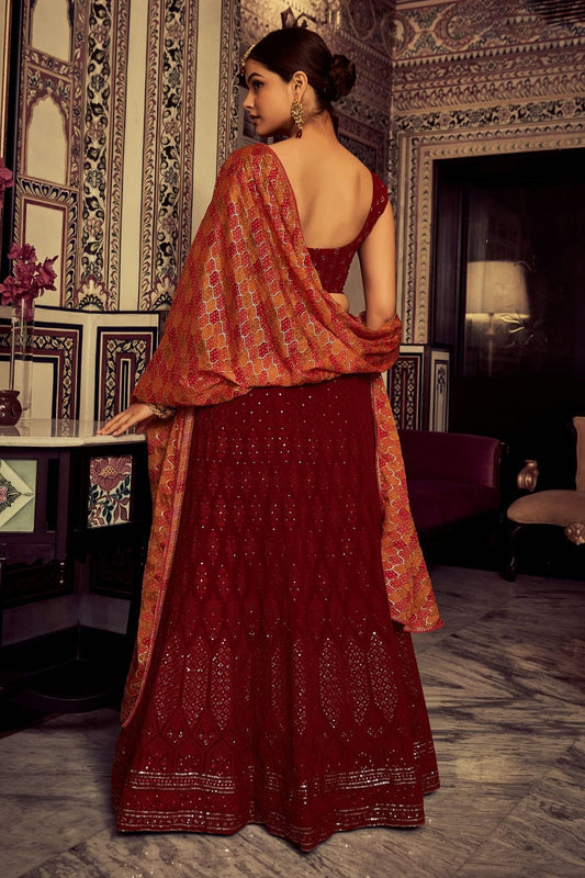 Maroon Embroidery Georgette Lehenga Choli NCLD10810273