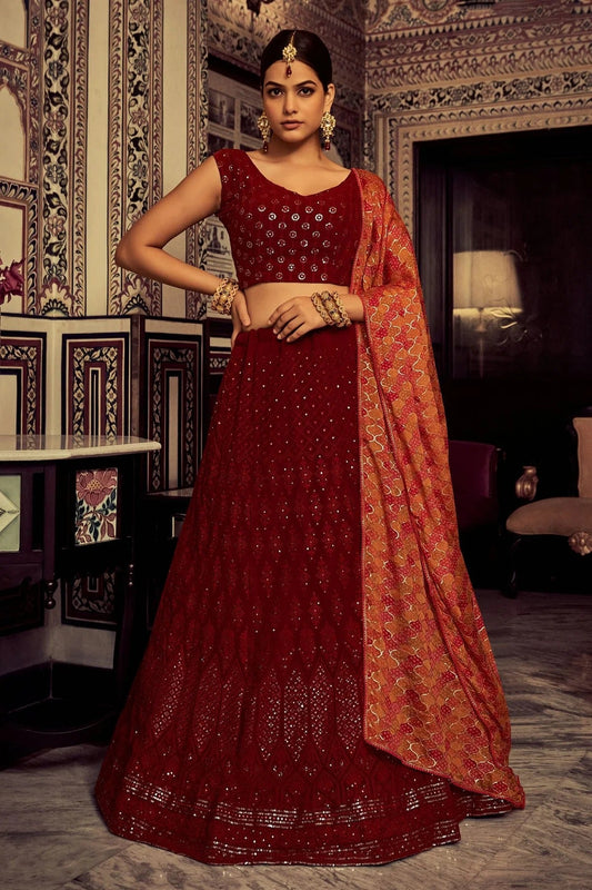 Maroon Embroidery Georgette Lehenga Choli NCLD10810273