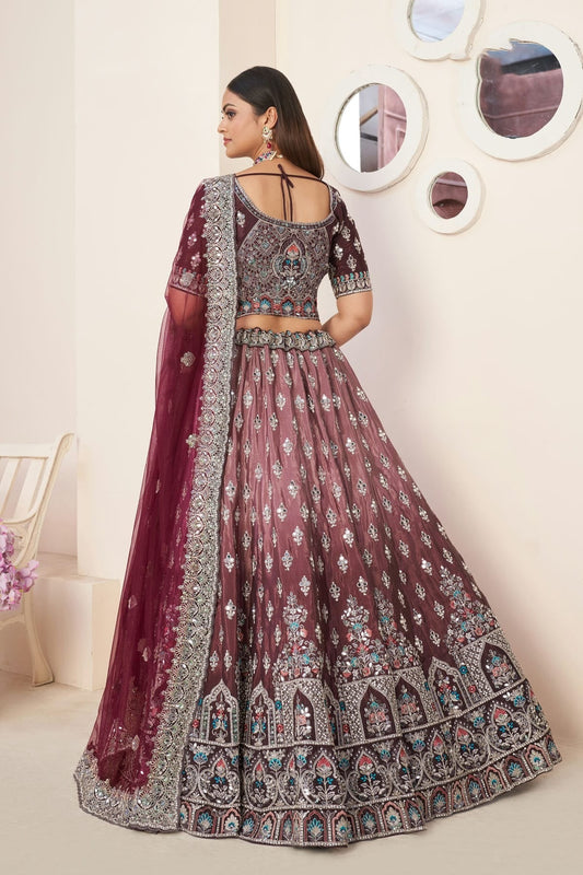 Maroon Embroidery Satin Lehenga Choli NCLD10810212