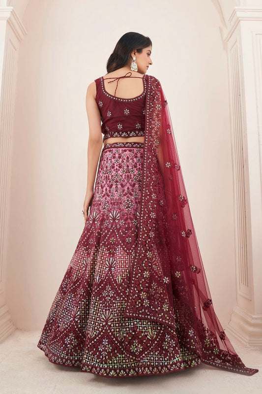 Maroon Embroidery Soft Net Lehenga Choli NCLD10810234