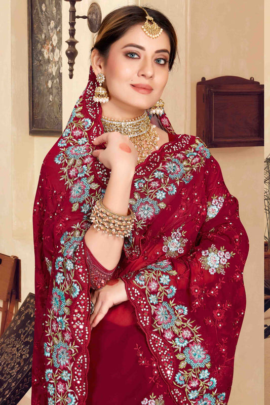 Maroon Georgette Designer Saree NCSD11210913