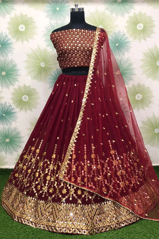 Maroon Georgette Embroidery Lehenga Choli NCLC10210151