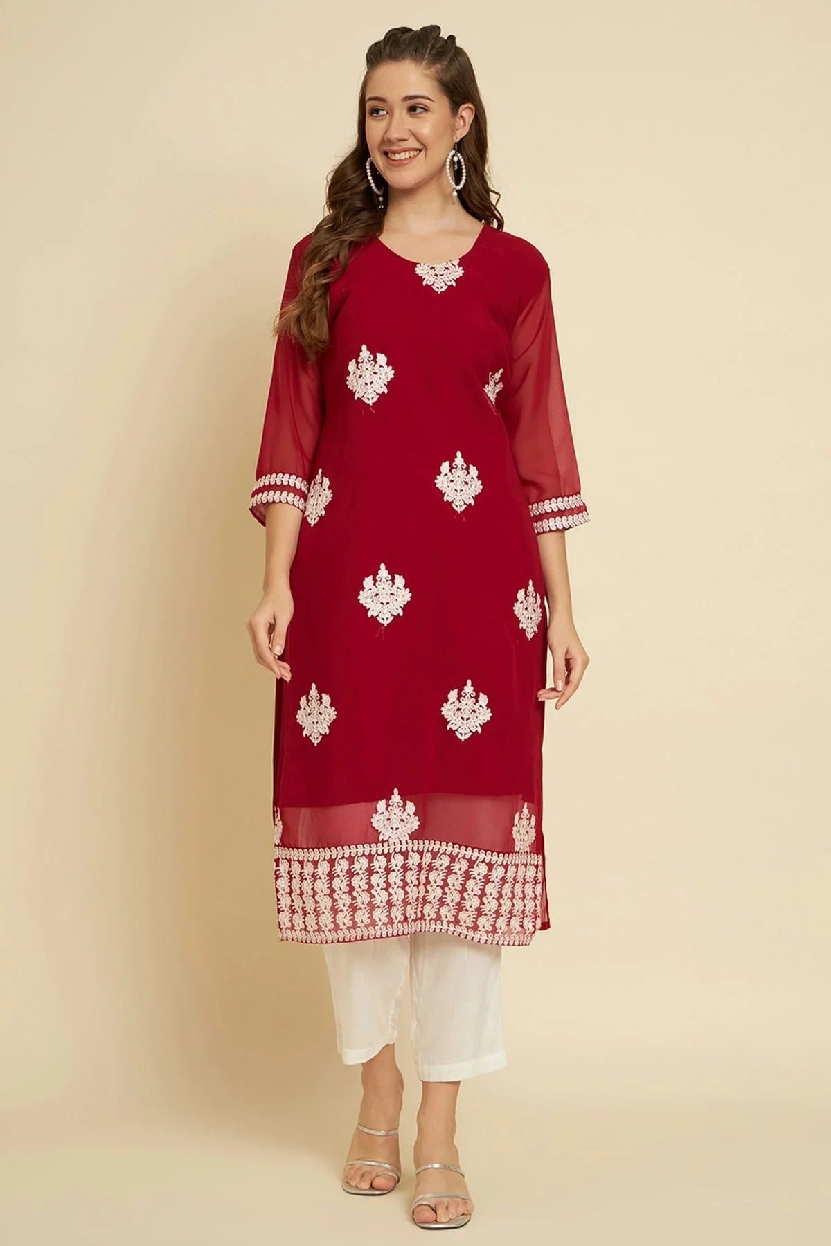 Maroon Georgette Kurti NCKR11112051