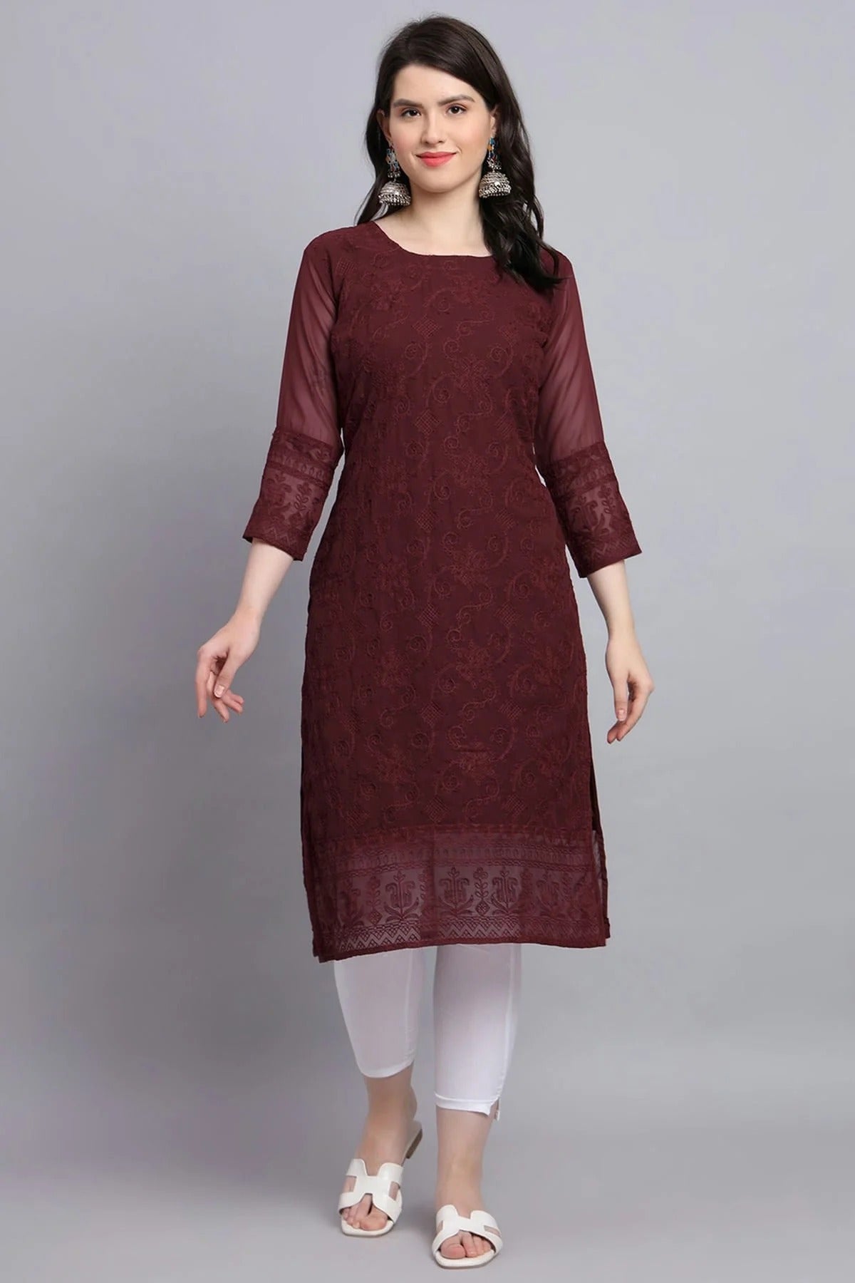 Maroon Georgette Kurti NCKR11112109