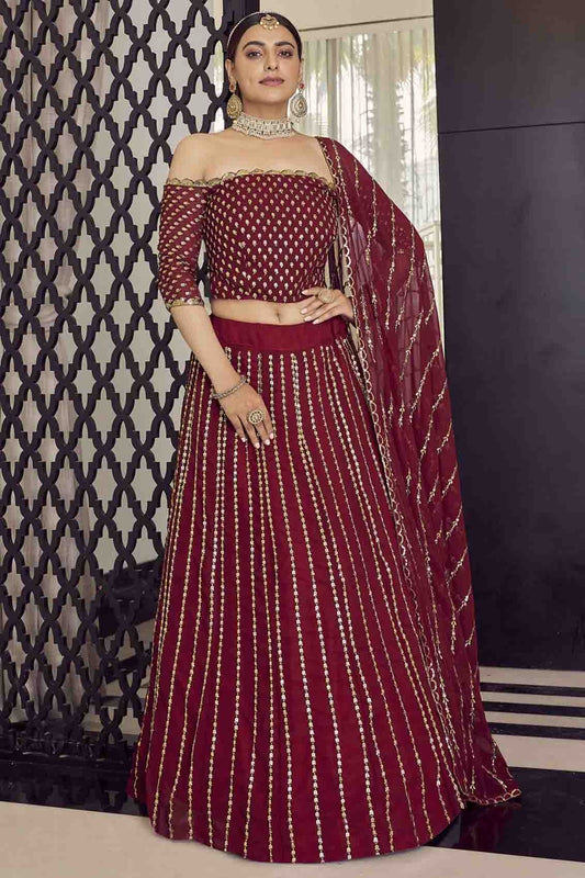 Maroon Georgette Sequins Lehenga Choli NCLC10810595