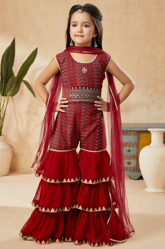Maroon Handloom Silk Sharara Suit NCGW10710826
