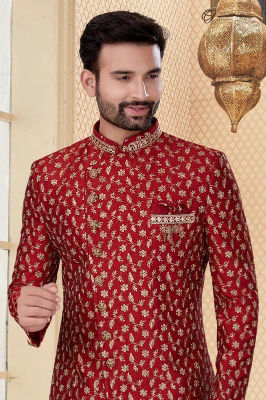 Maroon Jacquard Sherwani NCSH10410374
