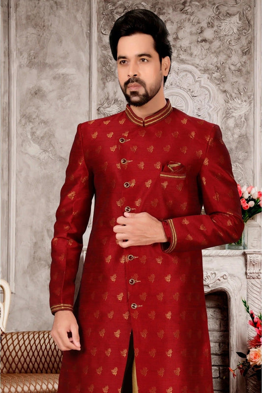Maroon Jacquard Sherwani NCSH10410379