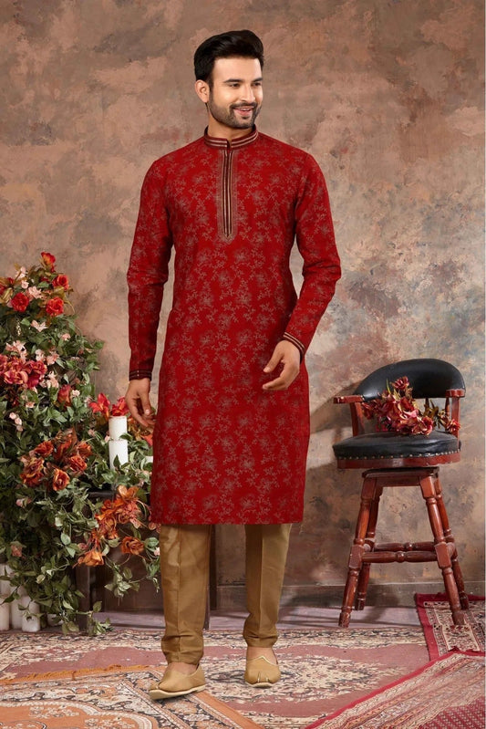 Maroon Kurta Pajama In Silk NCKP10410681