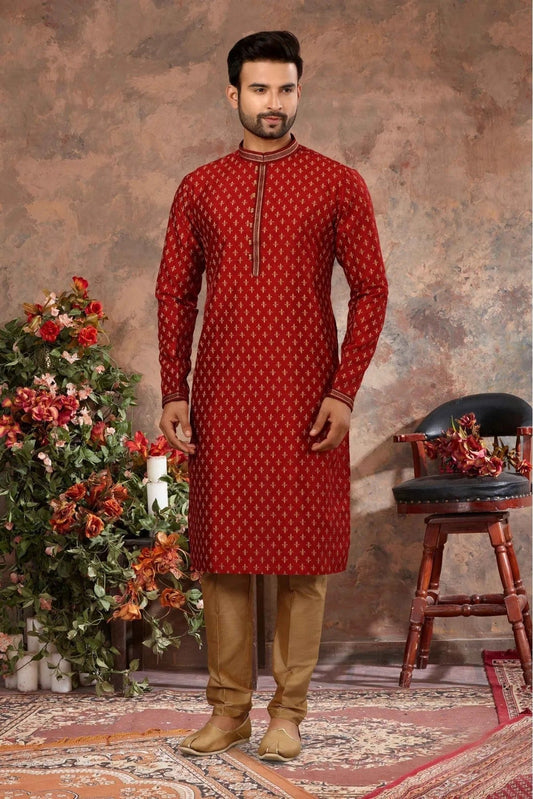 Maroon Kurta Pajama In Silk NCKP10410685