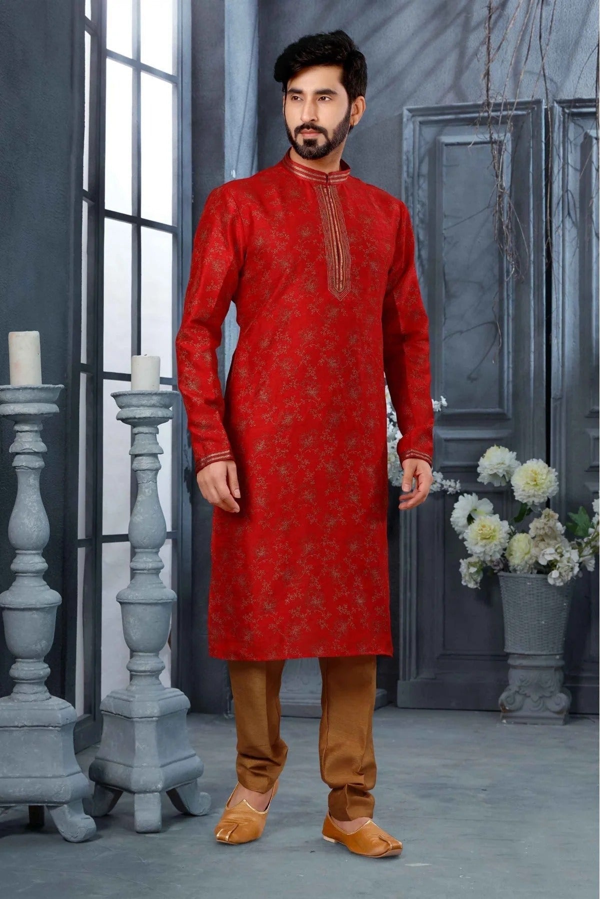Maroon Kurta Pajama In Silk NCKP10410686